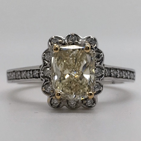 1.75 Carat Cushion-Cut Vintage Halo Diamond Engagement Ring in 18k White Gold